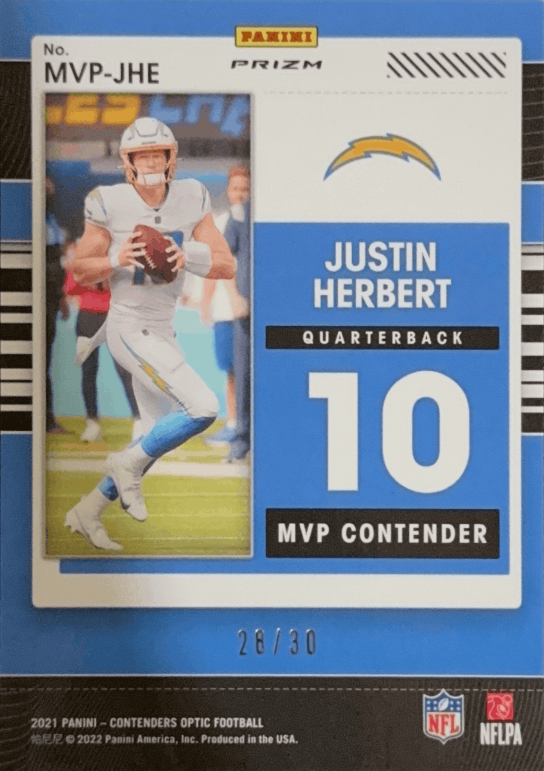 2021 Panini Contenders Optic - Chargers Justin Herbert MVP-JHE - SP Green Pulsar #d /30