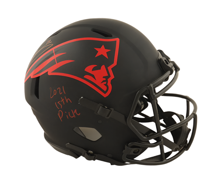 Mac Jones Autographed Signed Patriots Full-Size Authentic Eclipse Alternate Speed Helmet Inscribed "2021 15th Pick" (Beckett & JSA)