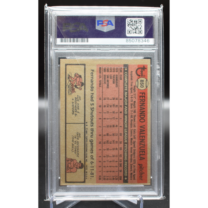 1981 Topps Baseball - Fernando Valenzuela 850 - PSA Authentic Auto