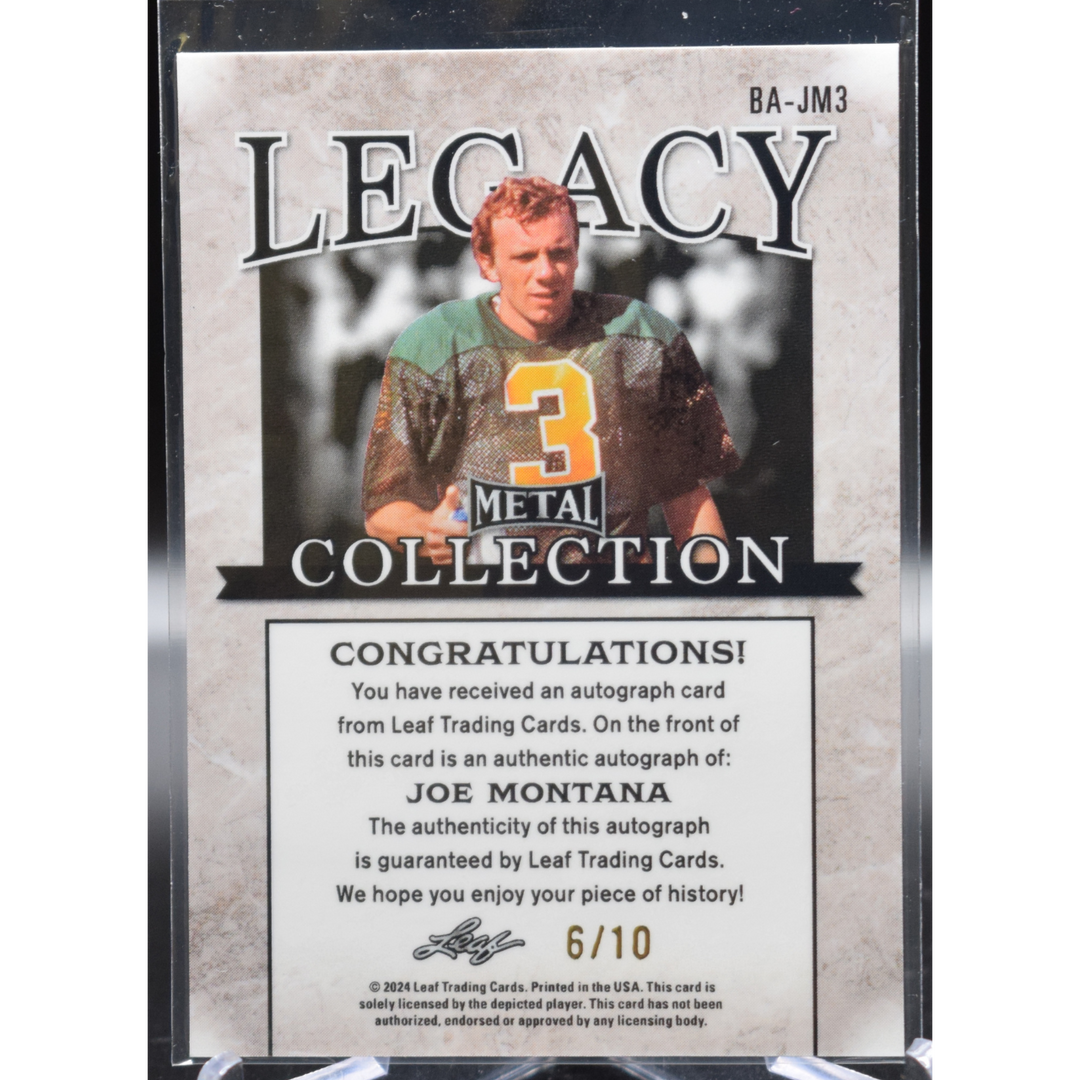 2024 Leaf Metal Legacy Collection Joe Montana - Autograph BA-JM3 6/10